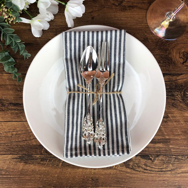 INFEI Plain Striped Cotton Linen Blended Dinner Cloth Napkins - Set of 12 (17 x 17 inches) - for Events & Home Use (Navy) - Image 4